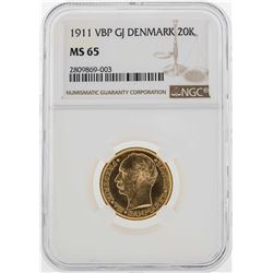 1911 VBP GJ Denmark 20 Kroner Gold Coin NGC MS65