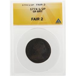 1774 1/2 Penny Grerat Britain Coin ANACS Fair 2