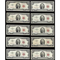 Lot of (10) 1963 $2 Legal Tender Notes