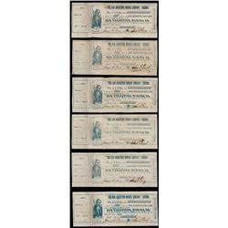 Lot of (6) 1860s The San Augustine Mining Company Stock Certs