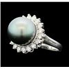 Image 2 : 14KT White Gold 12mm Pearl and Diamond Ring
