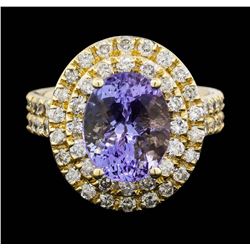14KT Yellow Gold 4.20ct Tanzanite and Diamond Ring