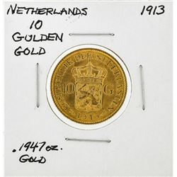 1913 Netherlands 10 Goulden Gold Coin