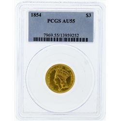 1854 $3 Indian Princess Head Gold Coin PCGS AU55