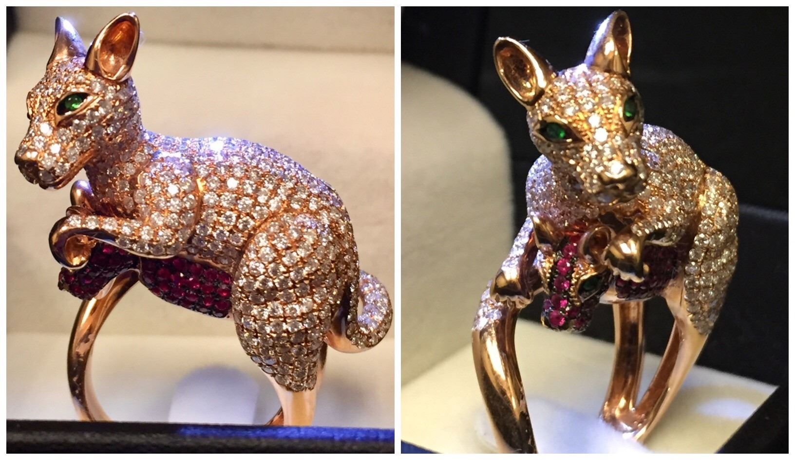 Kangaroo Rng 18K Rose Gold Diamond and Ruby Kangaroo Ring with Baby Joey - Dallas ...