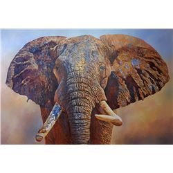 "Big Tusker" - Original Oil on Canvas by Renowned Elephant Artist Dawie Fourie