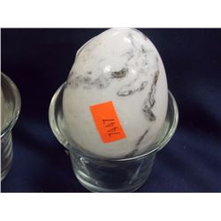 POLISHED STONE CARVED EGG - WHITE WITH BLACK MARBLING