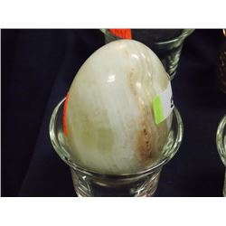 POLISHED STONE CARVED EGG - WHITE WITH BROWN STRIPPED