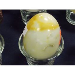 POLISHED STONE CARVED EGG - WHITE WITH BROWN