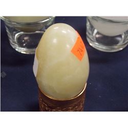 POLISHED STONE CARVED EGG - CLEAR WITH TAN SWIRLS