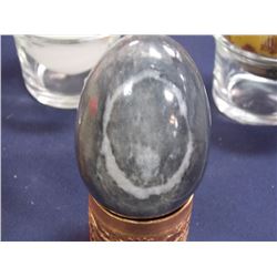 POLISHED STONE CARVED EGG - DARK GREY & BLACK