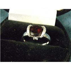 RING - 3.02 CTW GARNET, TANSANITE & DIAMOND IN STERLING SILVER SETTING - INCLUDES CERTIFICATE $525