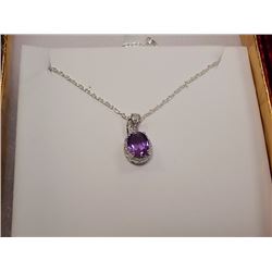 RING - 3.5CT PURPLE AMETHYST & DIAMOND IN STERLING SILVER  SOLITAIRE SETTING - INCLUDES CERTIFICATE 