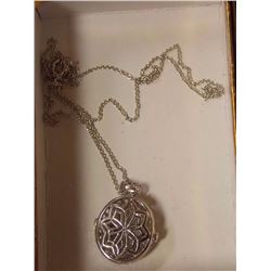 NECKLACE - SILVER TONE LOCKET PENDANT WITH DIAMOND & 18' CHAIN - RETAIL ESTIMATE $250
