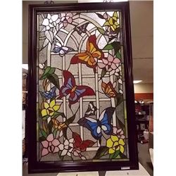 LEADED STAINED GLASS PANEL - PARROTS - 20 X 34"