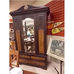 VICTORIAN MIRROR FRONT WARDROBE WITH DRAWERS IN BASE