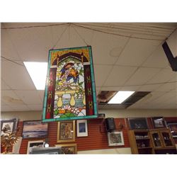 LEADED STAINED GLASS PANEL - PARROTS - 21 X 33"