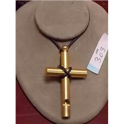 COLLECTABLE - WHISTLE - BRASS CROSS WITH ROPE