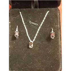 NEW EARRINGS & NECKLACE SET - 3CT OVAL FACETED GARNET & DIAMONDS IN STERLING SILVER SETTING - INCLUD