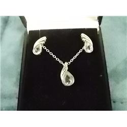 NEW EARRINGS & NECKLACE SET - NEW 2.5CT PEAR FACETED BLUE TOPAZ & DIAMONDS IN STERLING SILVER SETTIN