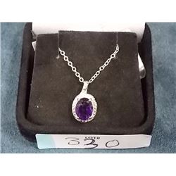 NECKLACE - 3.5CT AMETHYST & DIAMOND NECKLACE OVAL CUT AMETHYST IN STERLING SILVER SETTING - INCLUDES