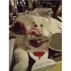 NEW TEDDY BEAR IN HEART BOX 7 X 7" ) - I LOVE YOU - SMALL. WITH 1 TEDDY