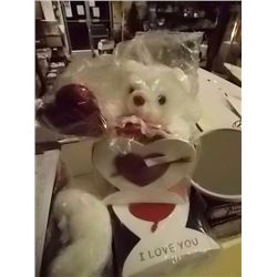 NEW TEDDY BEAR IN HEART BOX 7 X 7" ) - I LOVE YOU - SMALL. WITH 1 TEDDY