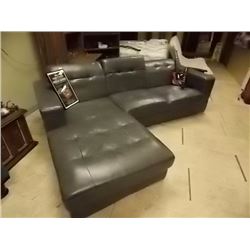 BONDED LEATHER SOFA - GREY - RECLINING HEAD RESTS