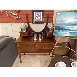 MAHOGANY ART NEUVEAU DRESSER WITH SATIN RIBBON EDGING - NEEDS MIRROR