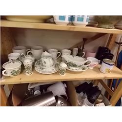 SHELF LOT OF COLLECTABLES - DISHWARE AND MORE