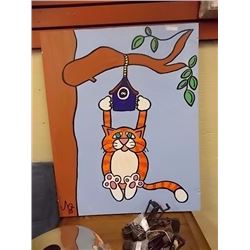 OIL PICTURE - CAT IN TREE
