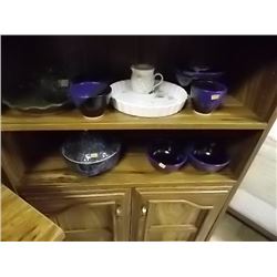 SHELF LOT OF DISHES - 2 FULL SHELVES