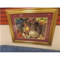 LARGE GOLD FRAMED PICTURE - STILL LIFE - FRUIT