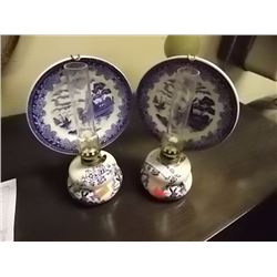 DELFT BLUE OIL LAMPS - 2 TTL - WITH DISH