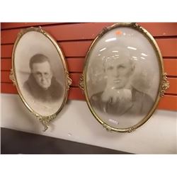 VINTAGE OVAL FRAMES- ONE WITH DOMED GLASS- 2 PC TL