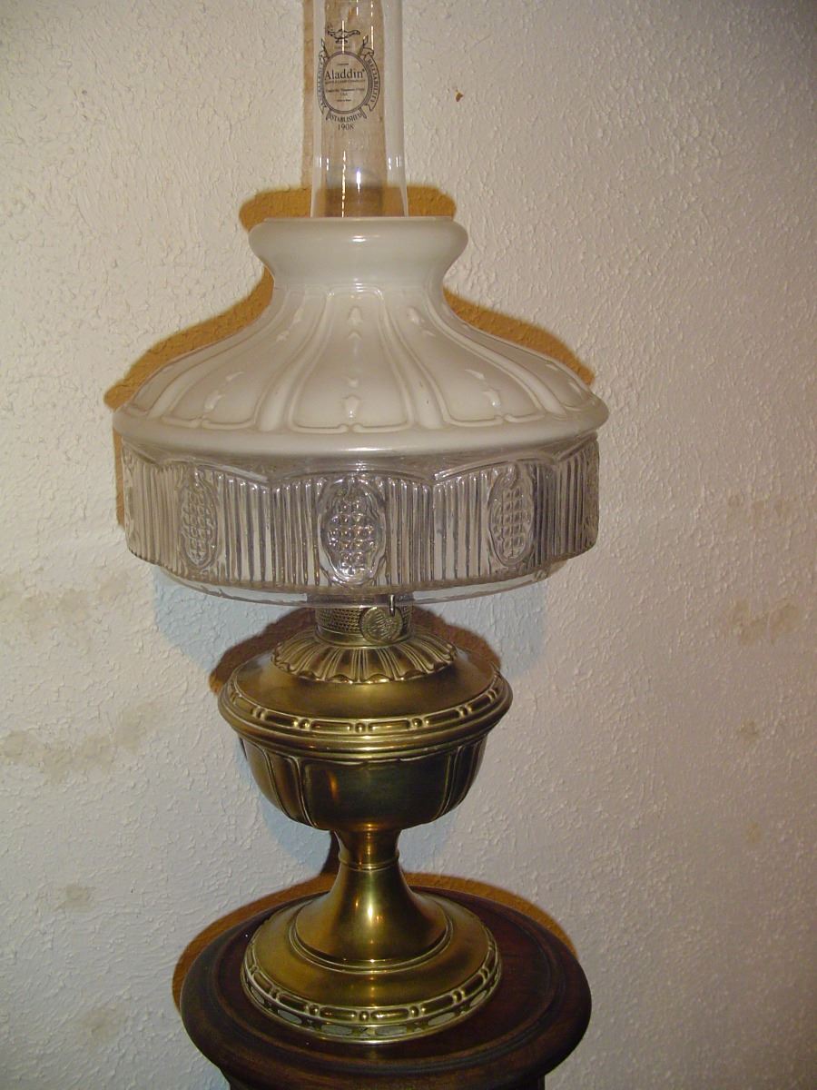 Rare Brass Aladdin Lamp With Original Glass Shade