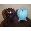 Image 1 : 2 - 3 Footed Rose Bowls Carnival And Blue Satin Glass