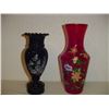 Image 1 : 2 Hand Painted Vases Black Amethyst And Italian