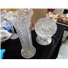 Image 1 : One Cut Glass Tall Vase, Footed Dish, & Round Vase