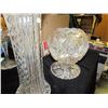 Image 3 : One Cut Glass Tall Vase, Footed Dish, & Round Vase