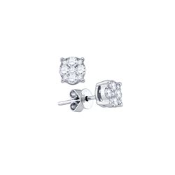 1.44 CTW Natural Diamond Cluster Screwback Earrings 18K White Gold