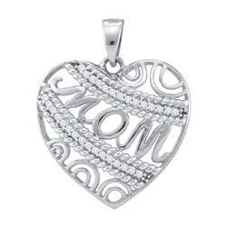 0.1 CTW Natural Diamond Mother Mom Heart Charm Pendant 10K White Gold