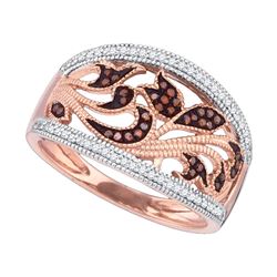 0.25 CTW Red Colored Diamond Milgrain Floral Band 10K Rose Gold