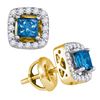 Image 1 : 0.75 CTW Princess Blue Colored Diamond Stud Earrings 10K Yellow Gold