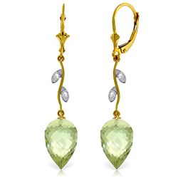 Genuine 19.02 ctw Green Amethyst & Diamond Earrings Jewelry 14KT Yellow Gold - REF-51Z9N