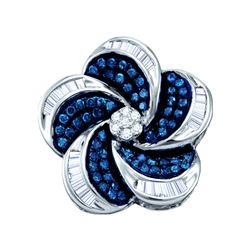 0.5 CTW Blue Colored Diamond Cluster Circular Pinwheel Pendant 10K White Gold