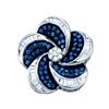 Image 1 : 0.5 CTW Blue Colored Diamond Cluster Circular Pinwheel Pendant 10K White Gold