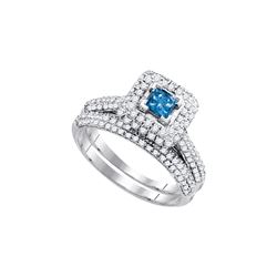 1.25 CTW Princess Blue Colored Diamond Bridal Engagement Ring 14K White Gold