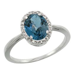 Natural 1.22 ctw London-blue-topaz & Diamond Engagement Ring 14K White Gold - REF-27Z3Y