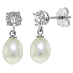 Genuine 8.06 ctw Pearl & Diamond Earrings Jewelry 14KT White Gold - REF-27A4K